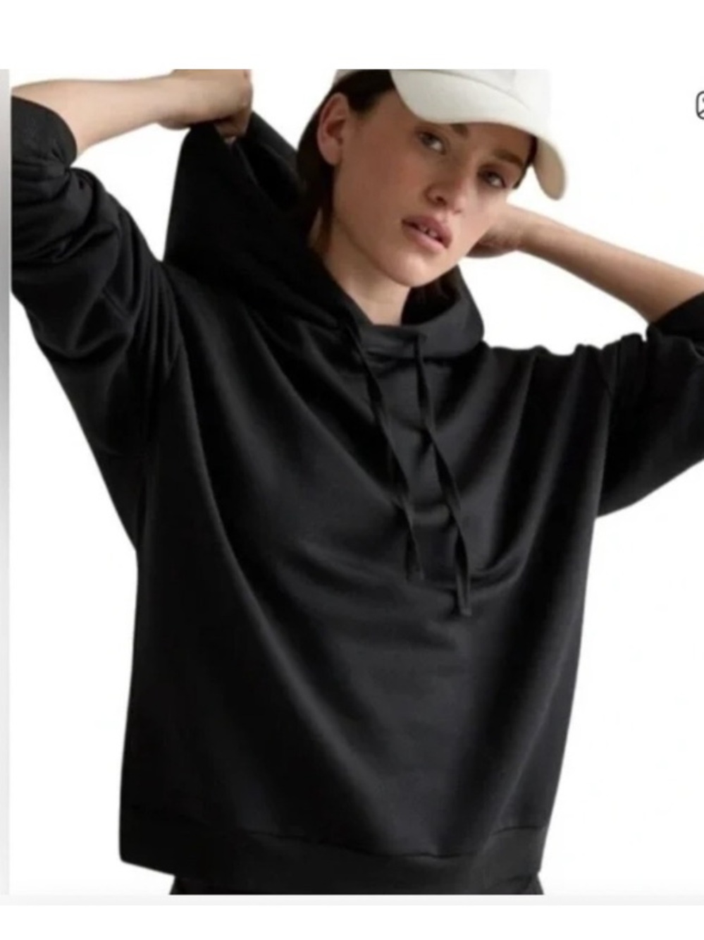 Quince Eco-Knit Milano Stitch Pullover Black Hoodie Size Large